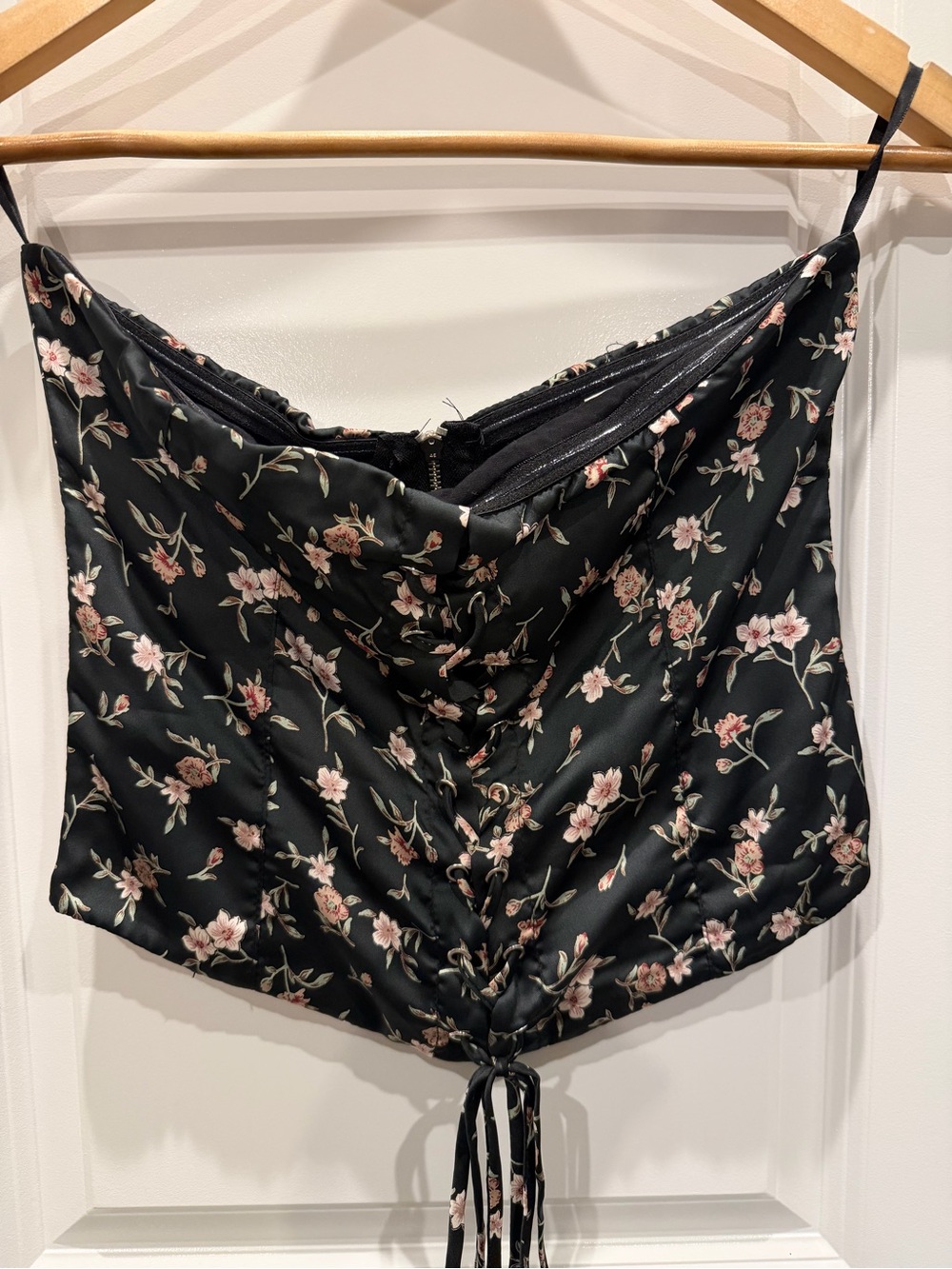 Honey Punch Black Floral bustier with Pink Blossoms